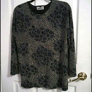 VTG Superline Gray & Black Animal Print Long Sleeve Boho Chic Tunic Top L